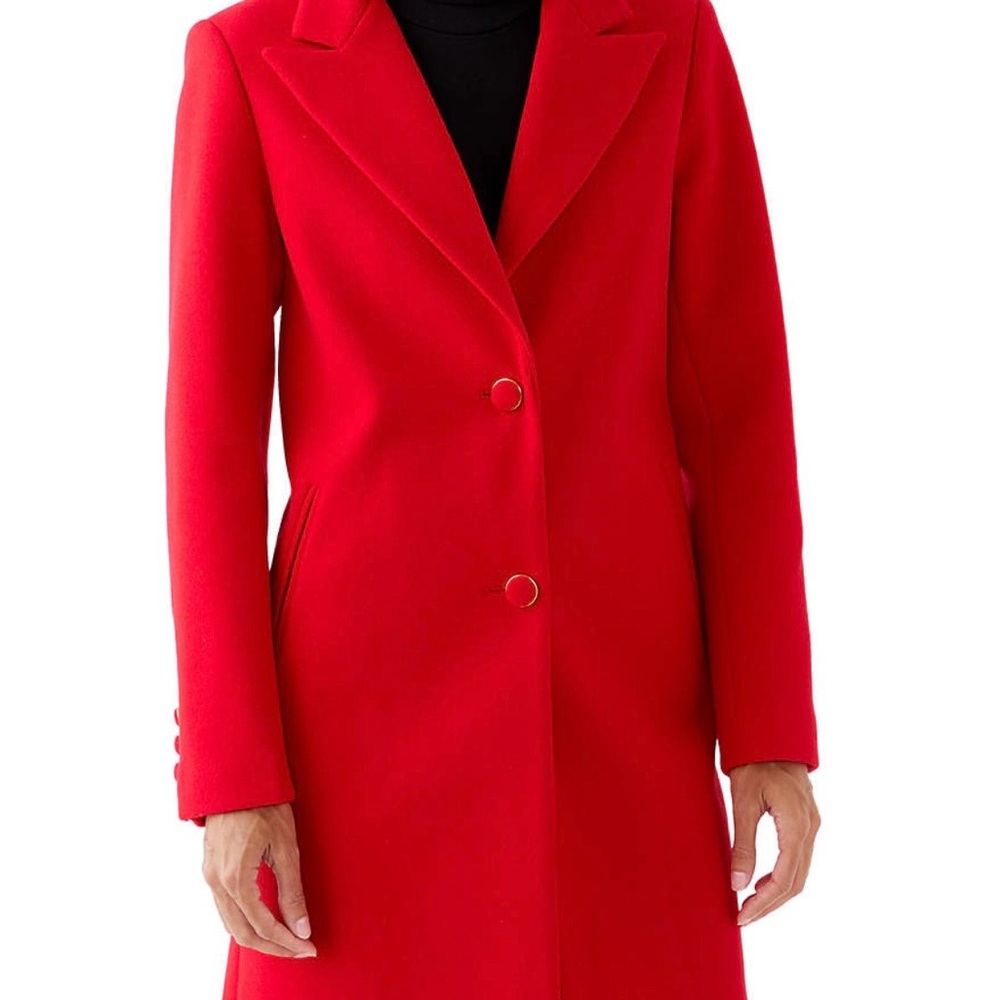crown & ivy Red Single-Breasted Trench Coat